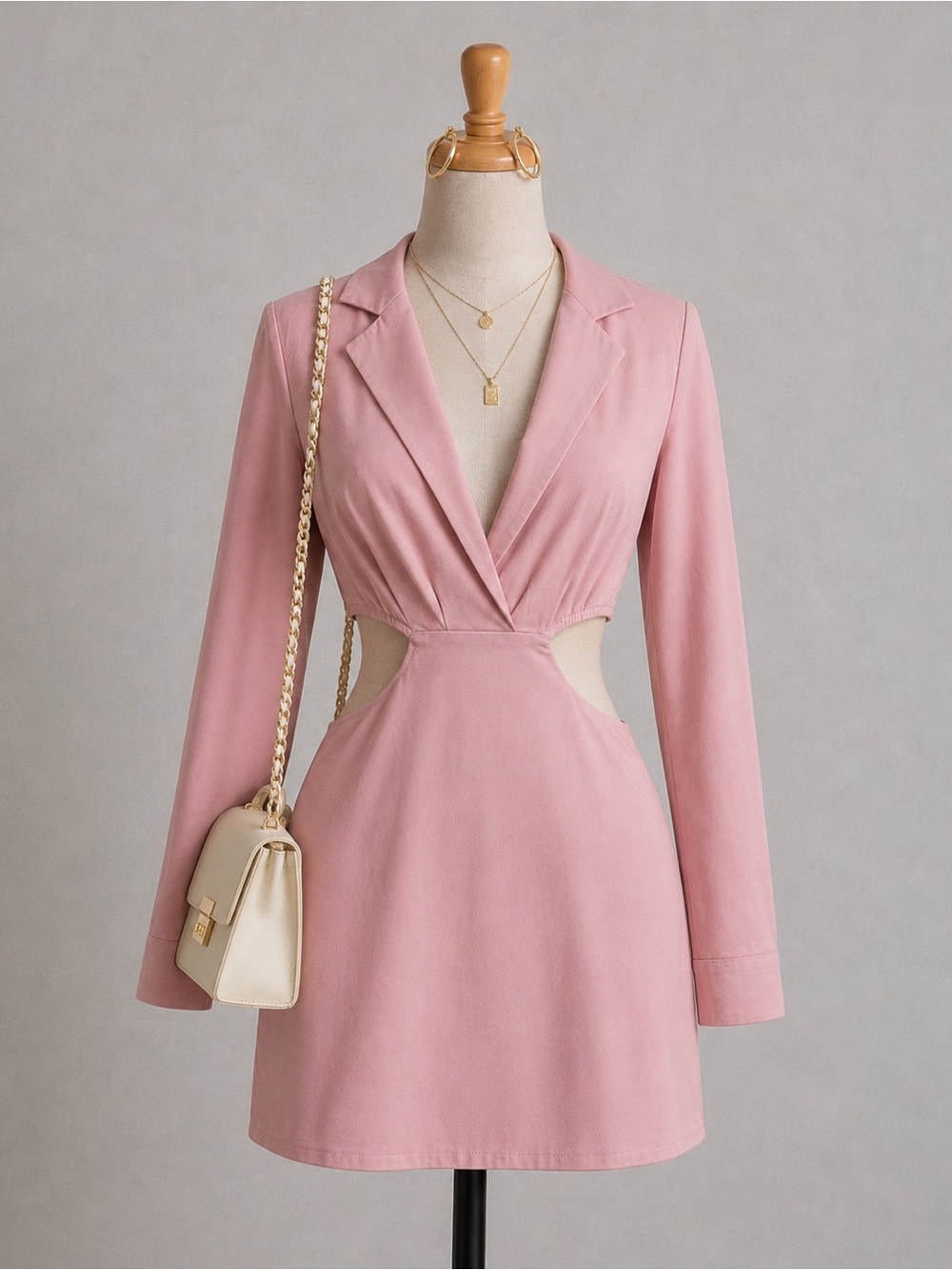 Love Tree Pink Long Sleeve Cutout Mini Dress